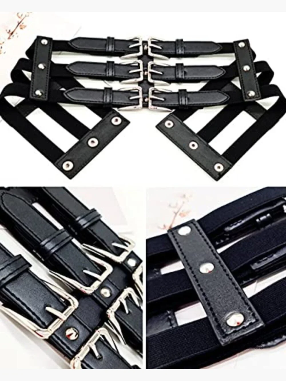 PU Leather Wide Waist Belt with Rivet and Snap Closure Stretchy Corset Belt